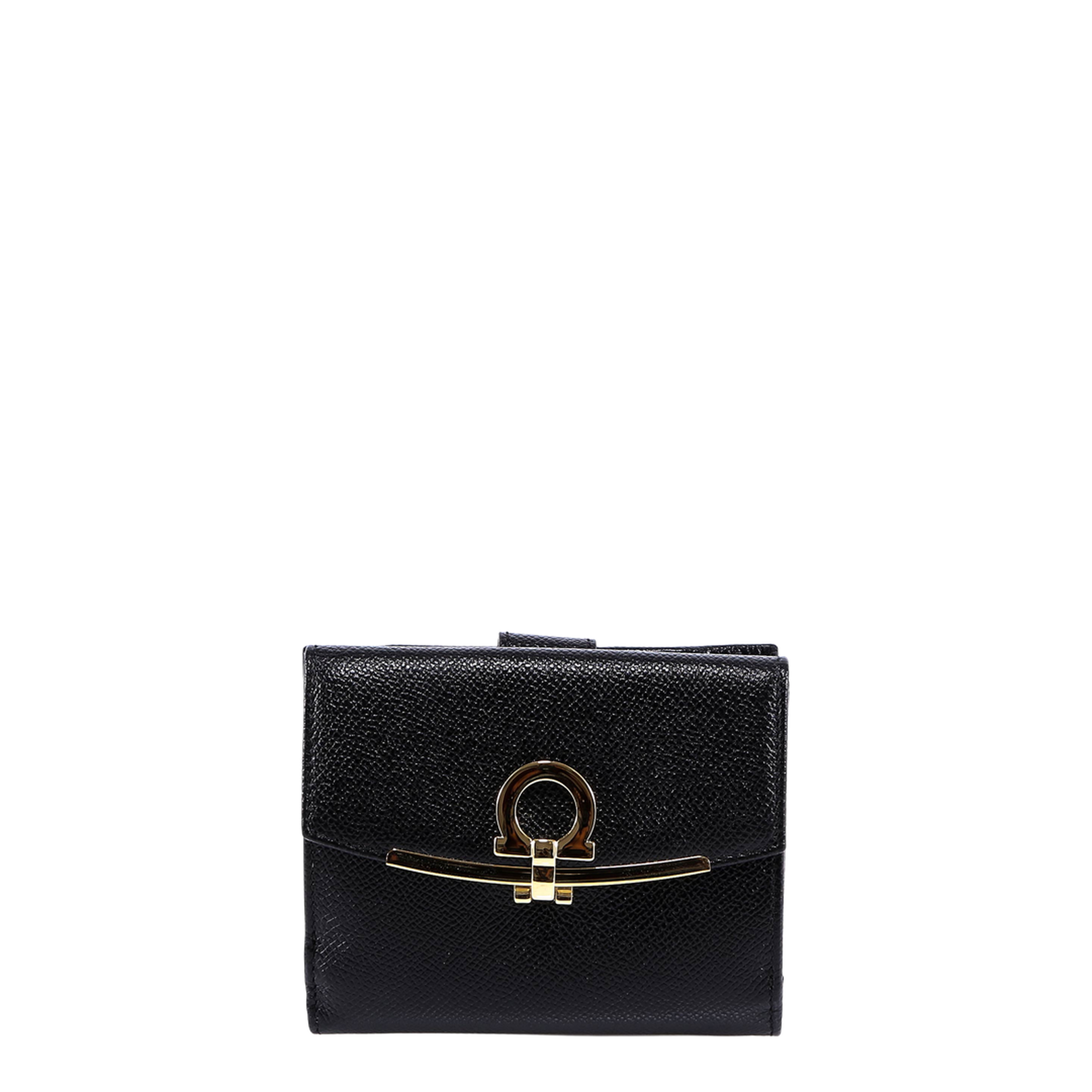 Hammered Leather Gold Gancini Compact Wallet