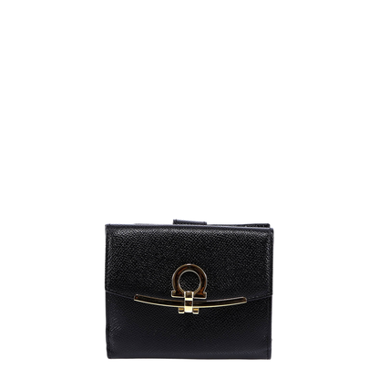Hammered Leather Gold Gancini Compact Wallet