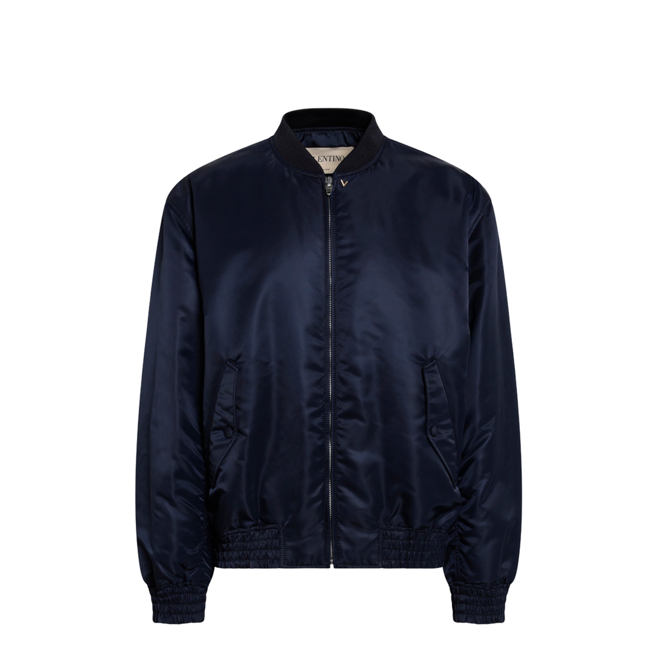 MAYFEYR - Valentino - Shiny Navy Blue Zip-Up Bomber Jacket - 9V3CIR45BET4ML