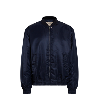 MAYFEYR - Valentino - Shiny Navy Blue Zip-Up Bomber Jacket - 9V3CIR45BET4ML