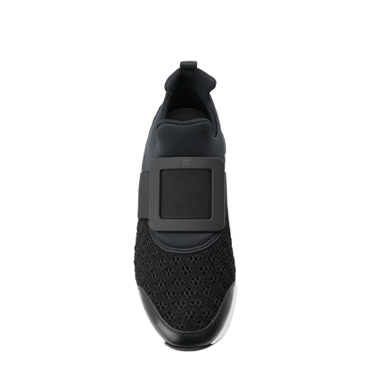Black Leather Panel Slip-On Sneakers