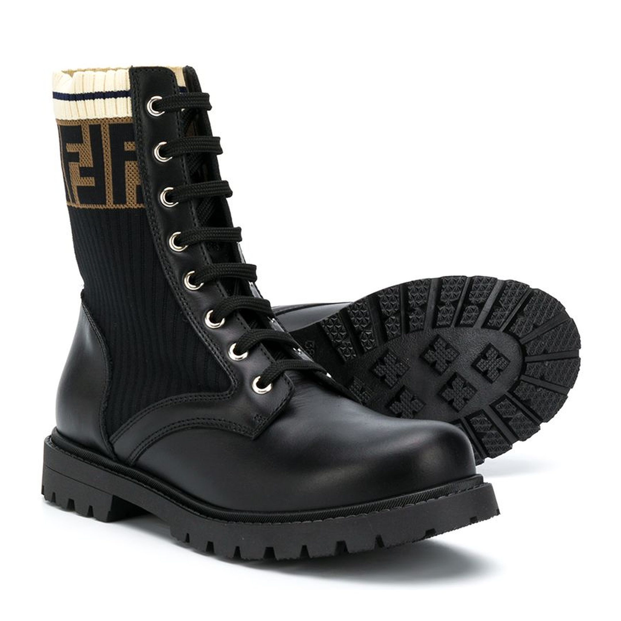 MAYFEYR - FENDI KIDS - Leather And Fabric Biker Boots - JMR329A8CUF17SD