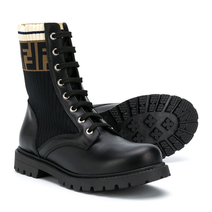 MAYFEYR - FENDI KIDS - Leather And Fabric Biker Boots - JMR329A8CUF17SD