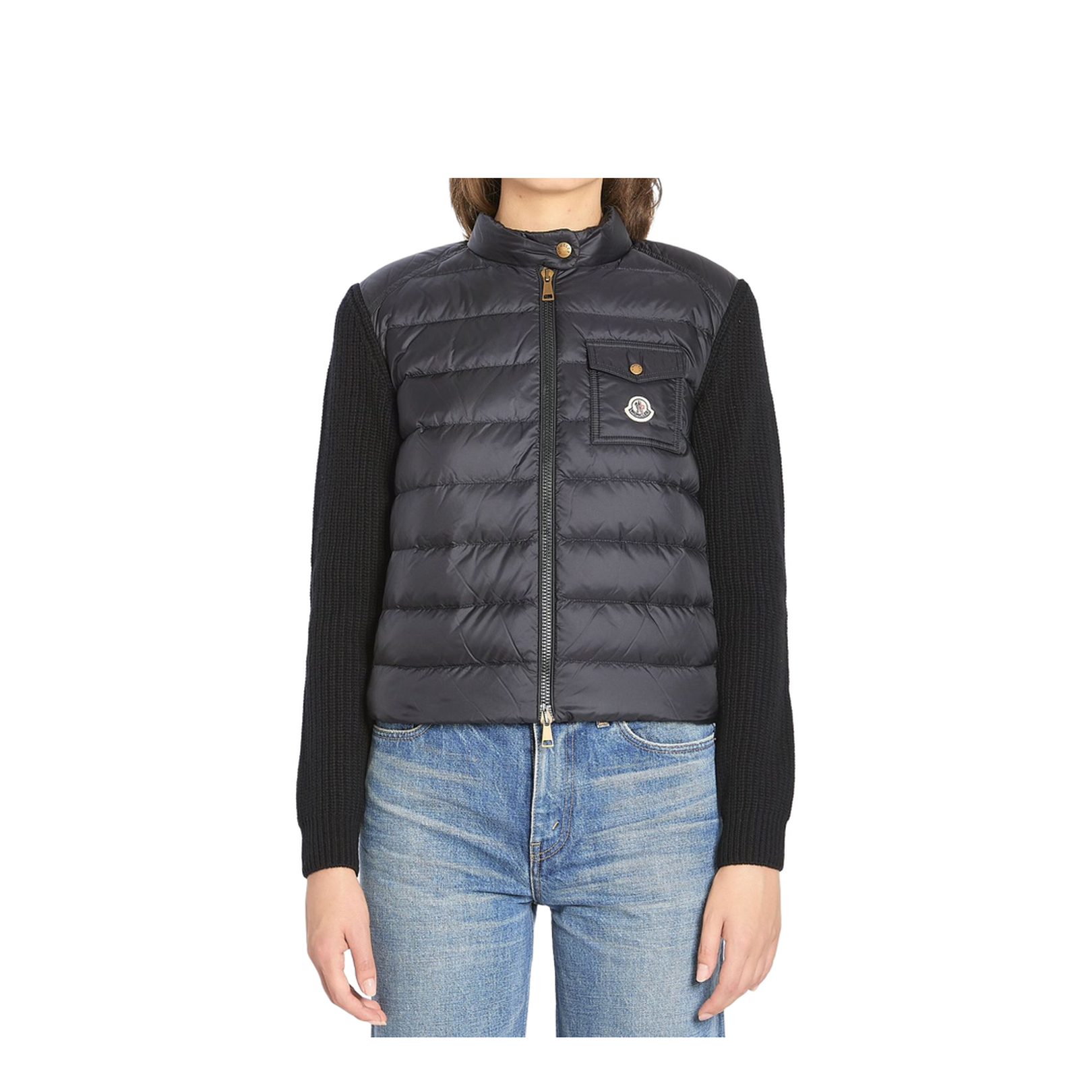 Black Padded Wool Zip-Up Cardigan