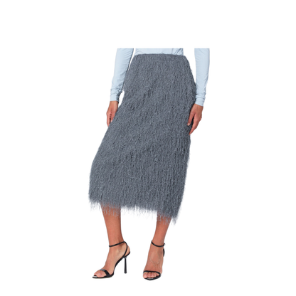 Dark Grey Midi Skirt with Fringes
