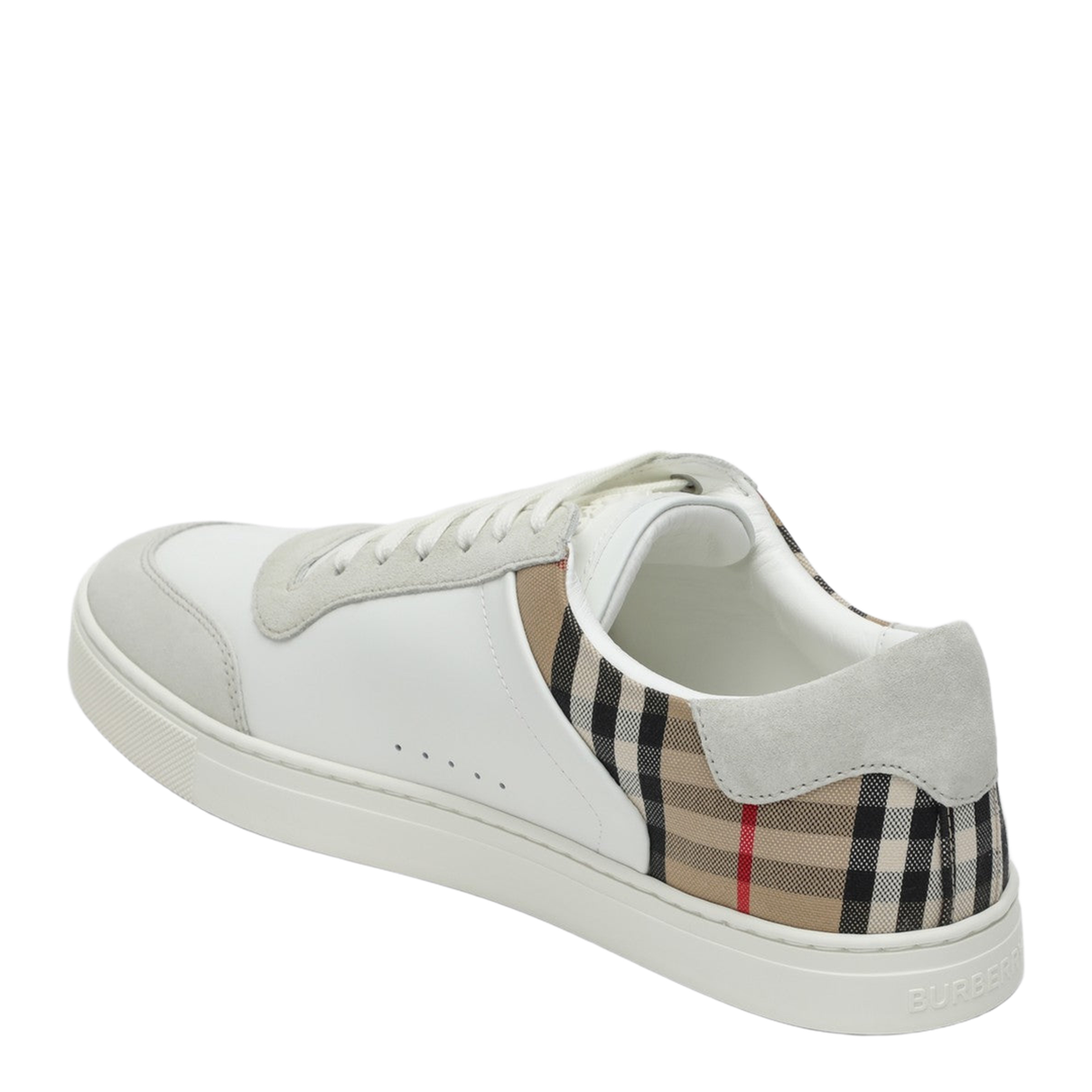 White and Check Leather Sneakers