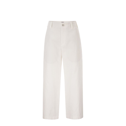 Crop Chino Trousers in Cotton and Linen Gabardine