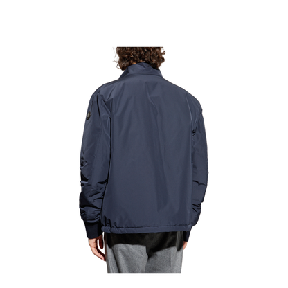 Navy Blue Lanques Leather-Trimmed Short Down Jacket