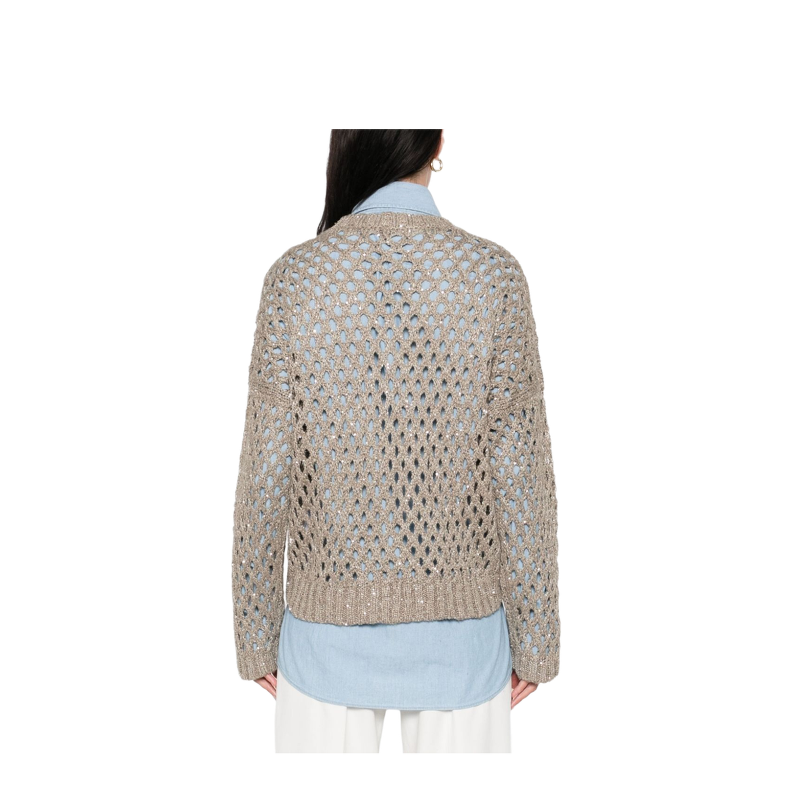 Open-knit V-necked Sweater