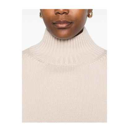 Powder Virgin Wool Ribbed High-Neck Sweater