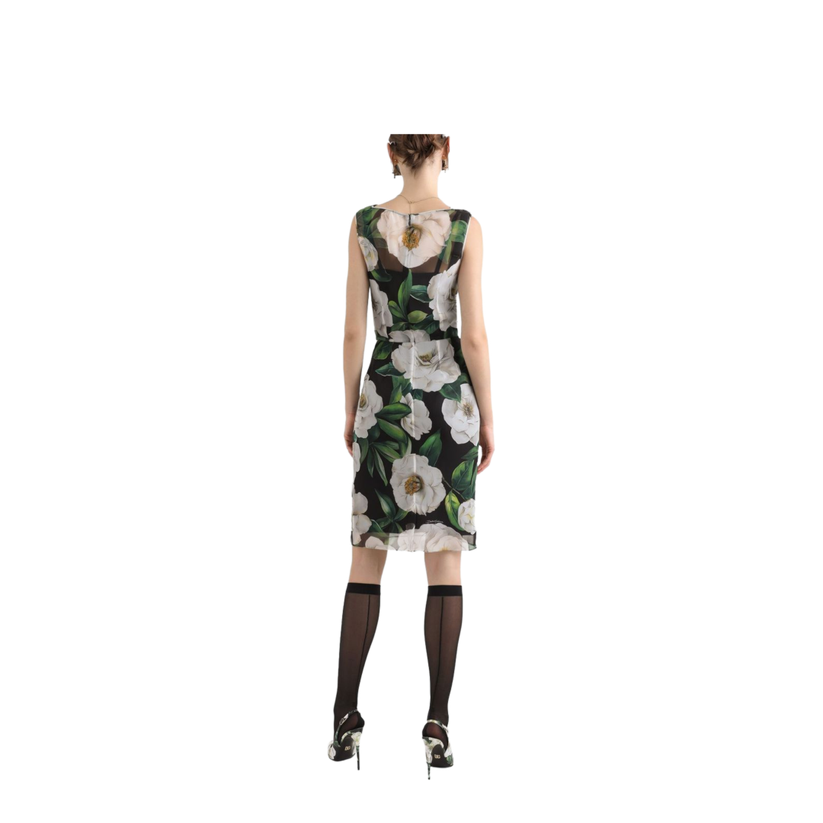 Gardenia-print chiffon midi dress