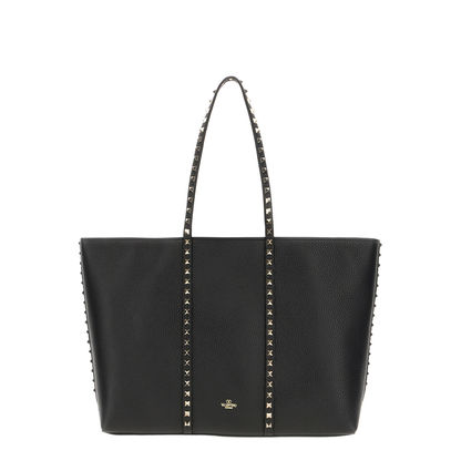 Black Leather Rockstud Shopping Bag