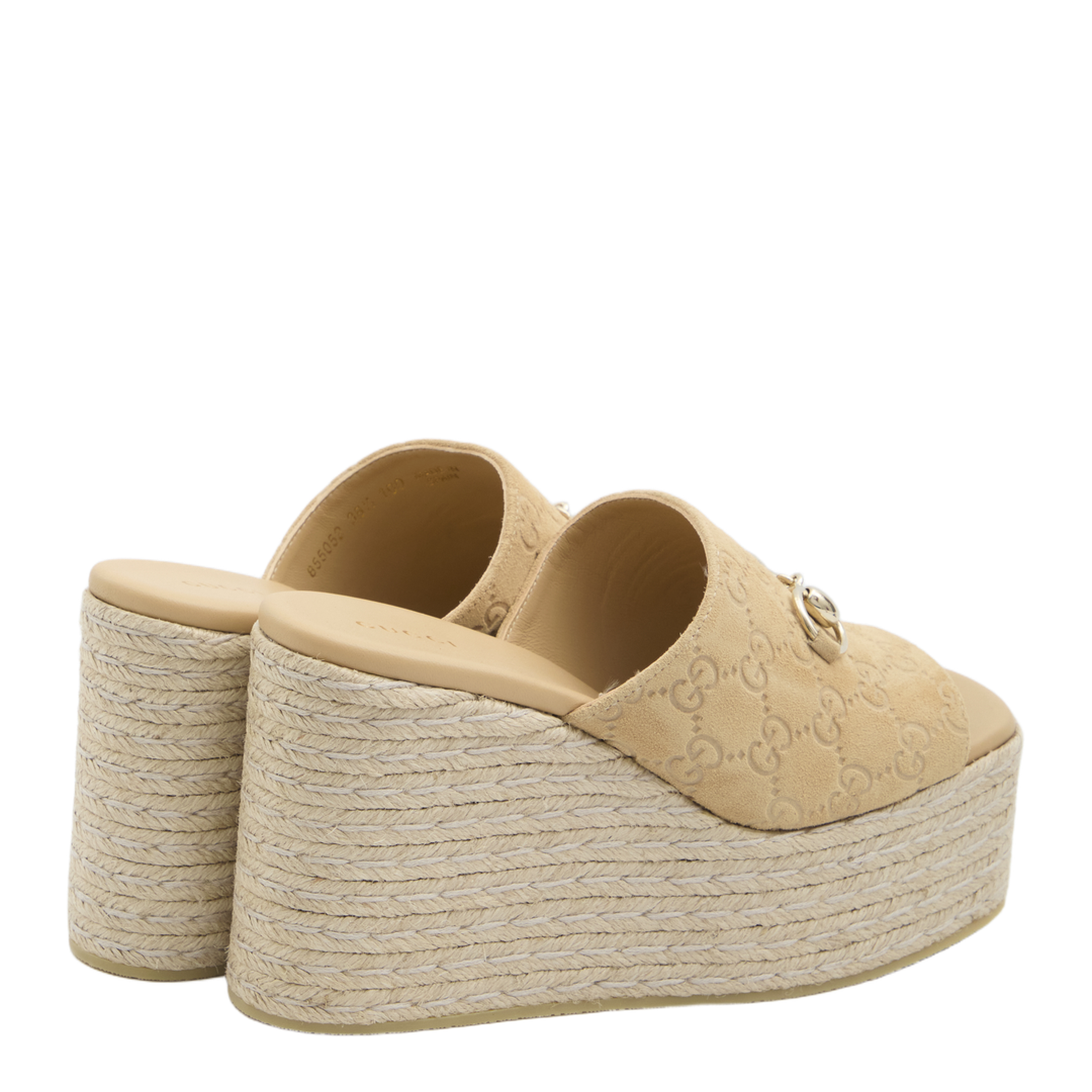 Platform Espadrille with Horsebit in Beige GG Suede