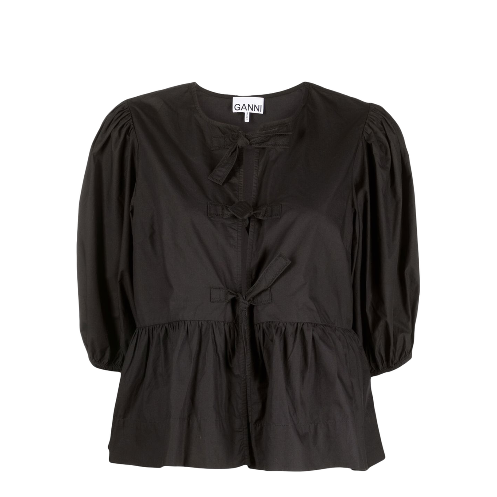 Black Puff-Sleeved Peplum Top