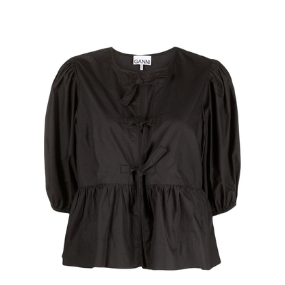 Black Puff-Sleeved Peplum Top