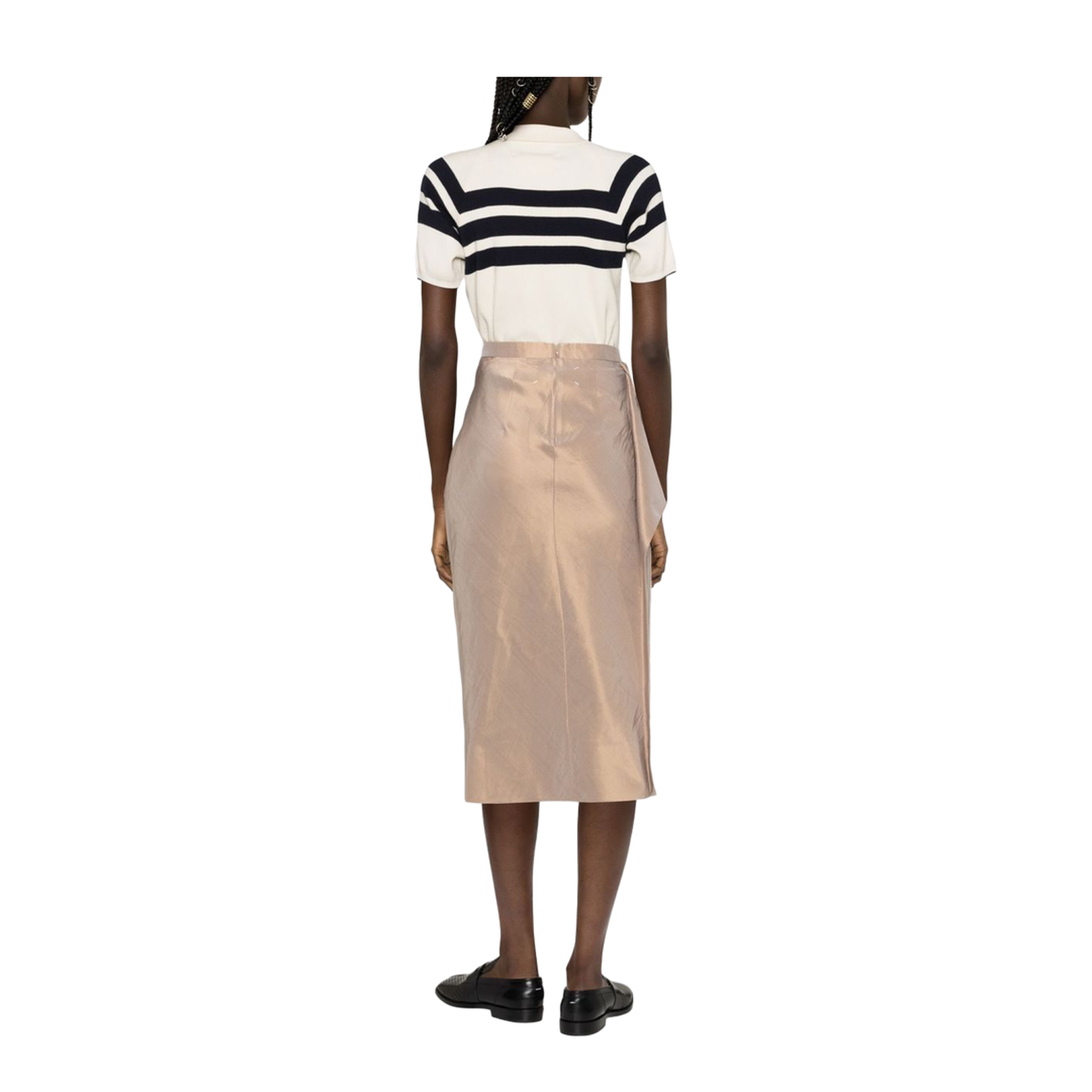 Floral-Detail Satin Finish Midi Skirt