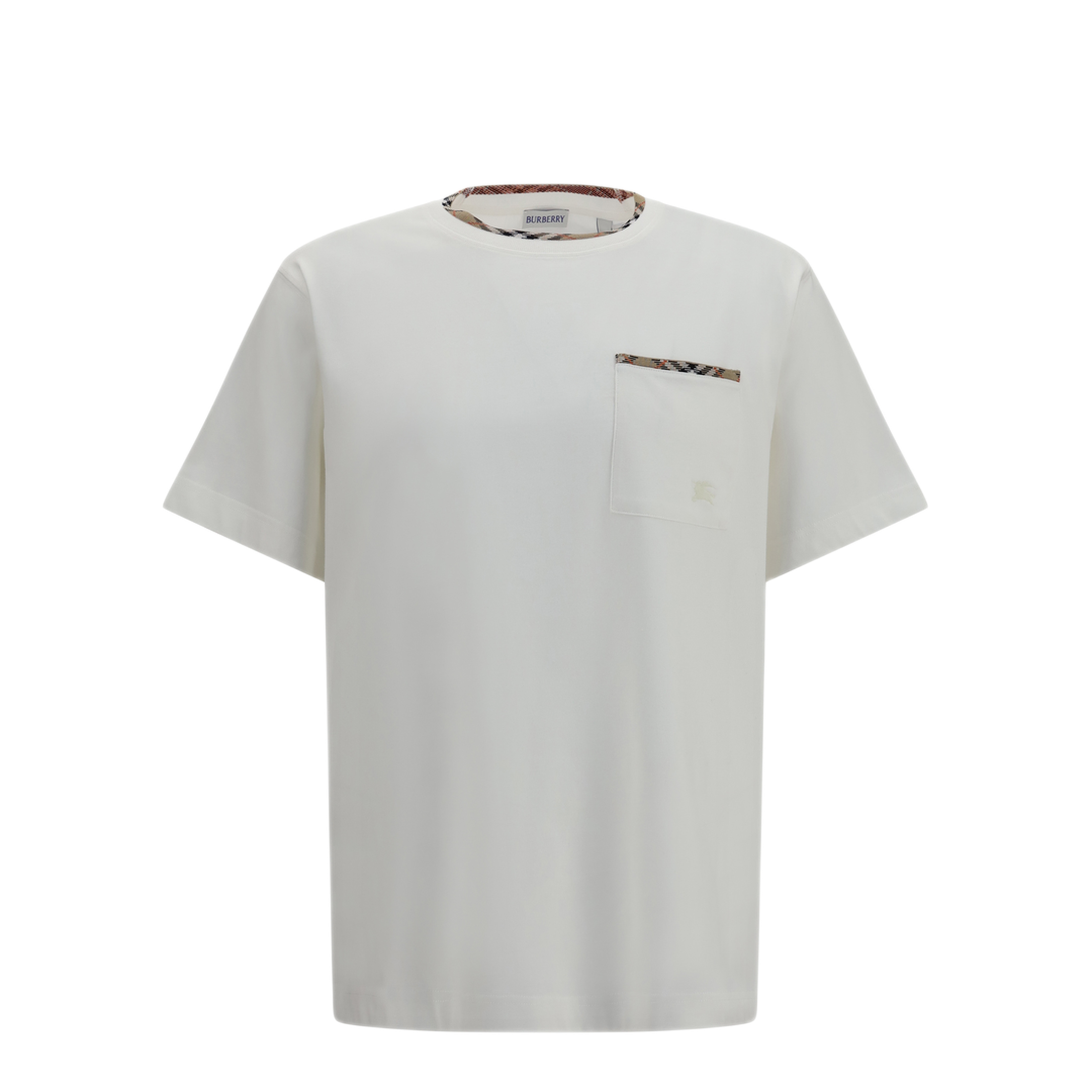 MAYFEYR - Burberry - Cotton T Shirt With Check Trims - 8127629B7078