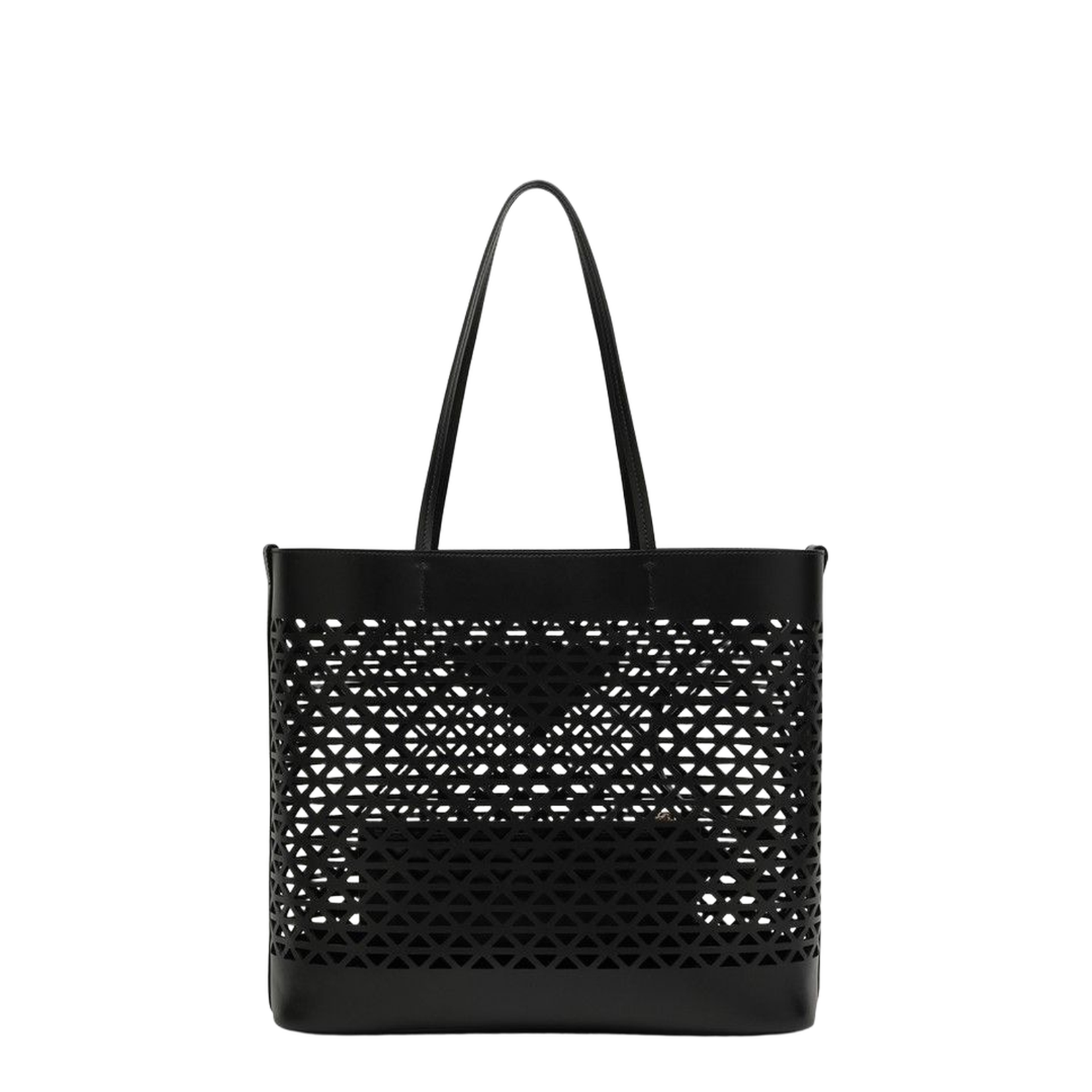 Large Black Perforated Leather Shopping Bag