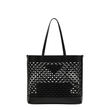 Large Black Perforated Leather Shopping Bag