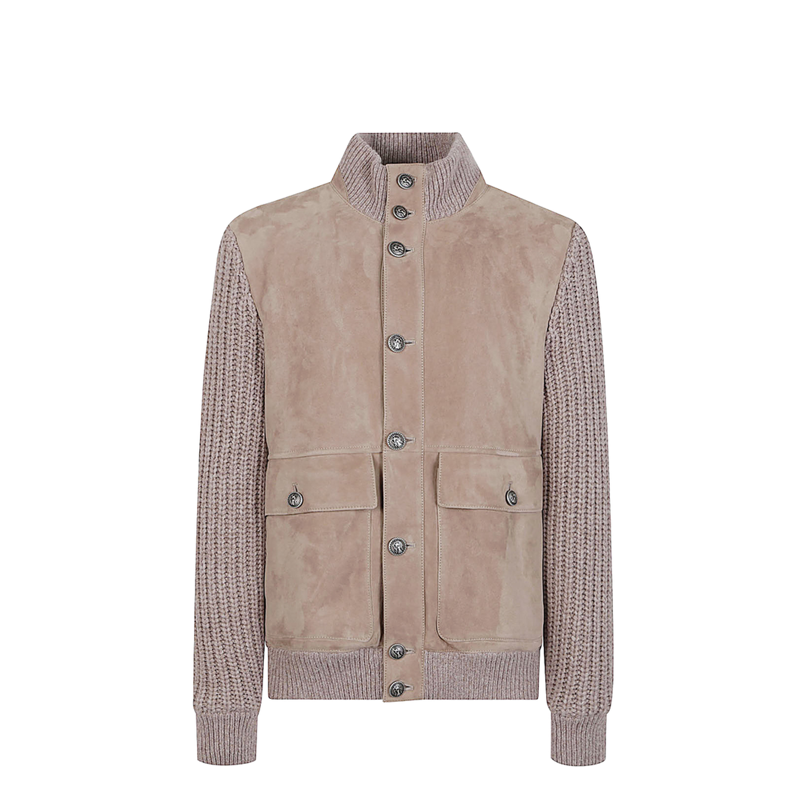 Beige Suede Bomber Jacket