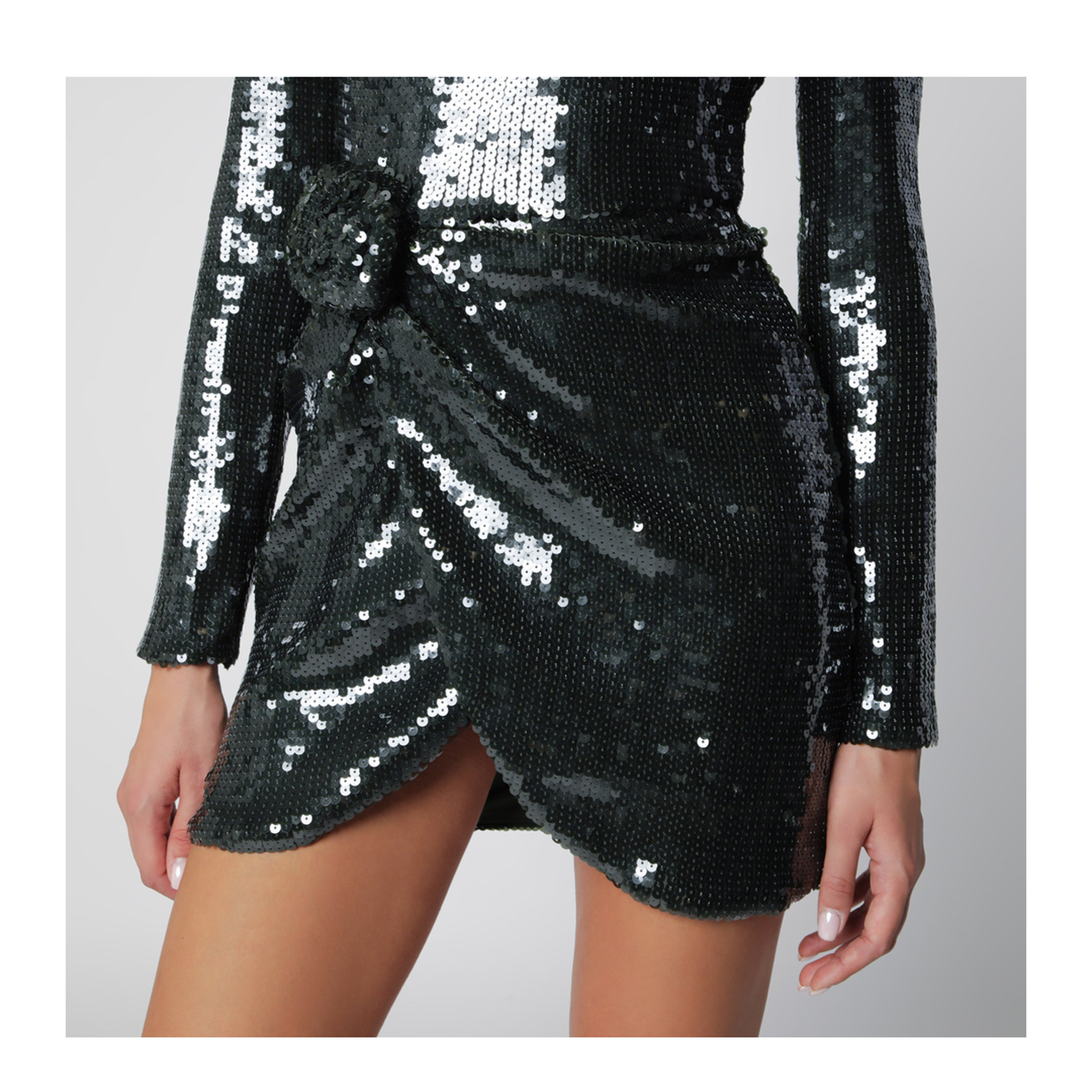 MAYFEYR - Rotate - Olive Black Sequined Mini Dress With Rosette - 116141265BCR1351265