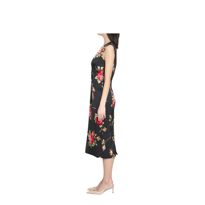 Bouquet Rose Print Satin Midi Dress