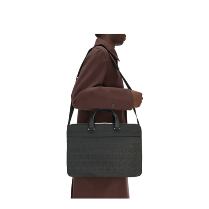 Gancini Embossed Calfskin Briefcase - Black