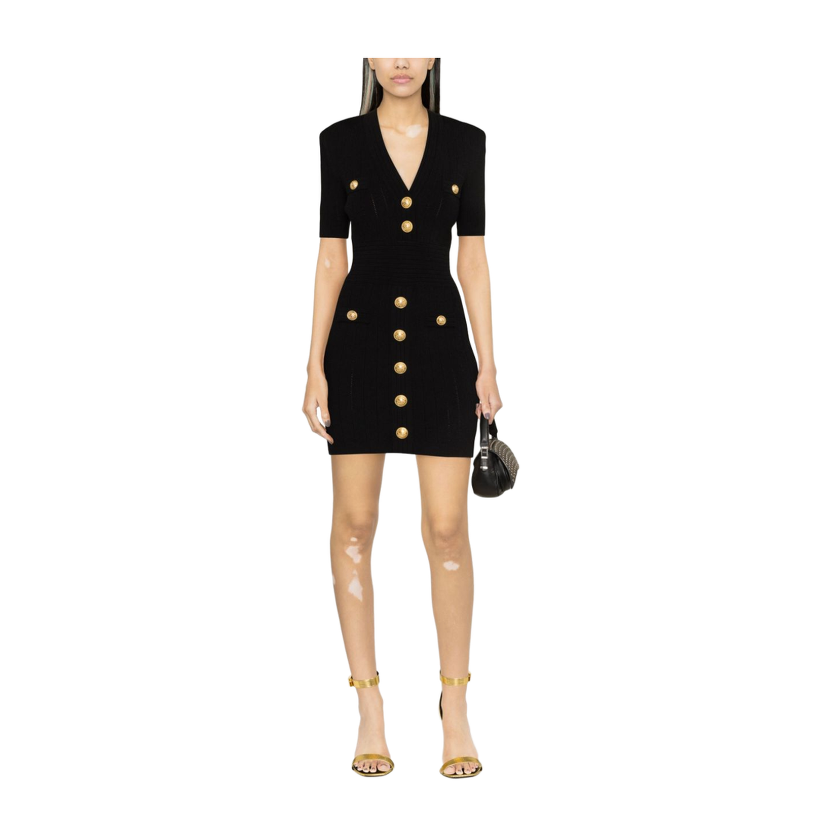 Short Knit Dress with Gold Buttons