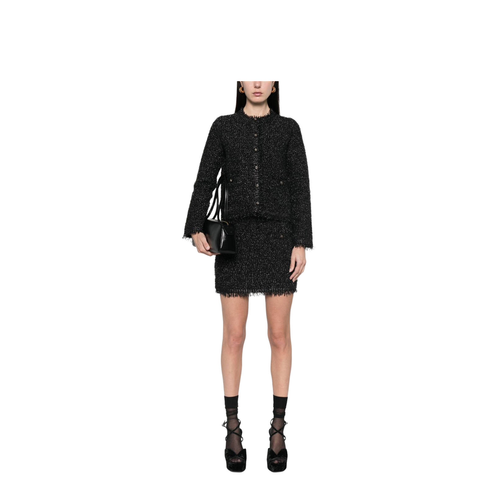 Lamé Woven Cardigan in Black