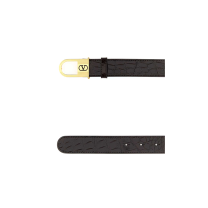 Dark Brown Leather VLogo Signature Belt