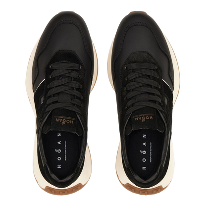 Black Lace-Up Sneakers in Leather and Suede