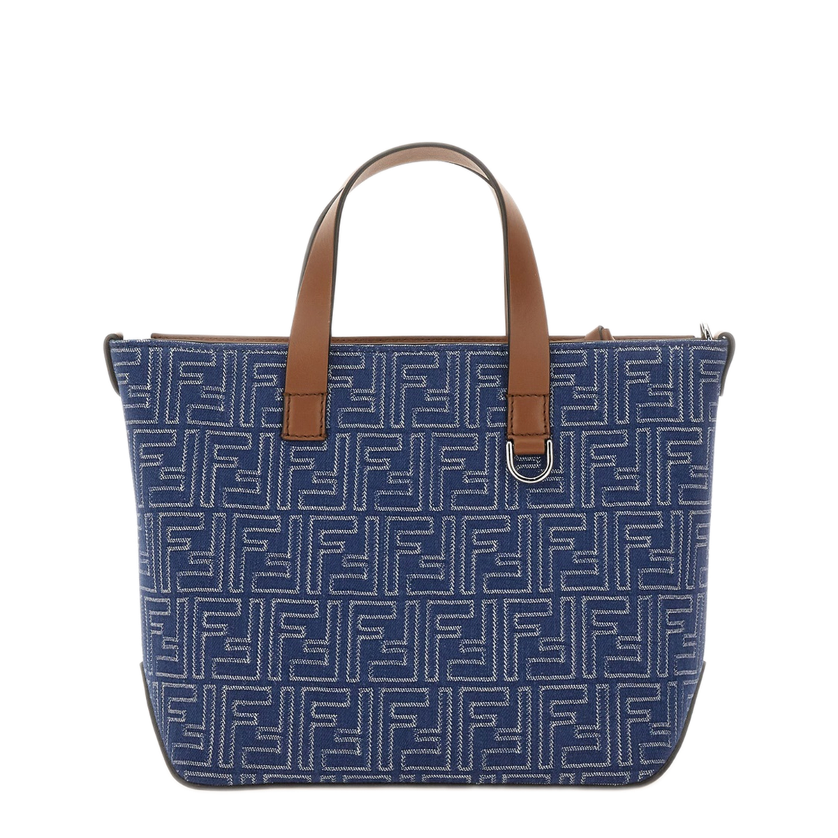 Medium FF Jacquard Fabric/Leather Shopping Bag - Navy