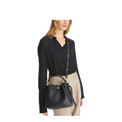 Romy Pebbled Leather Bucket Bag - Black