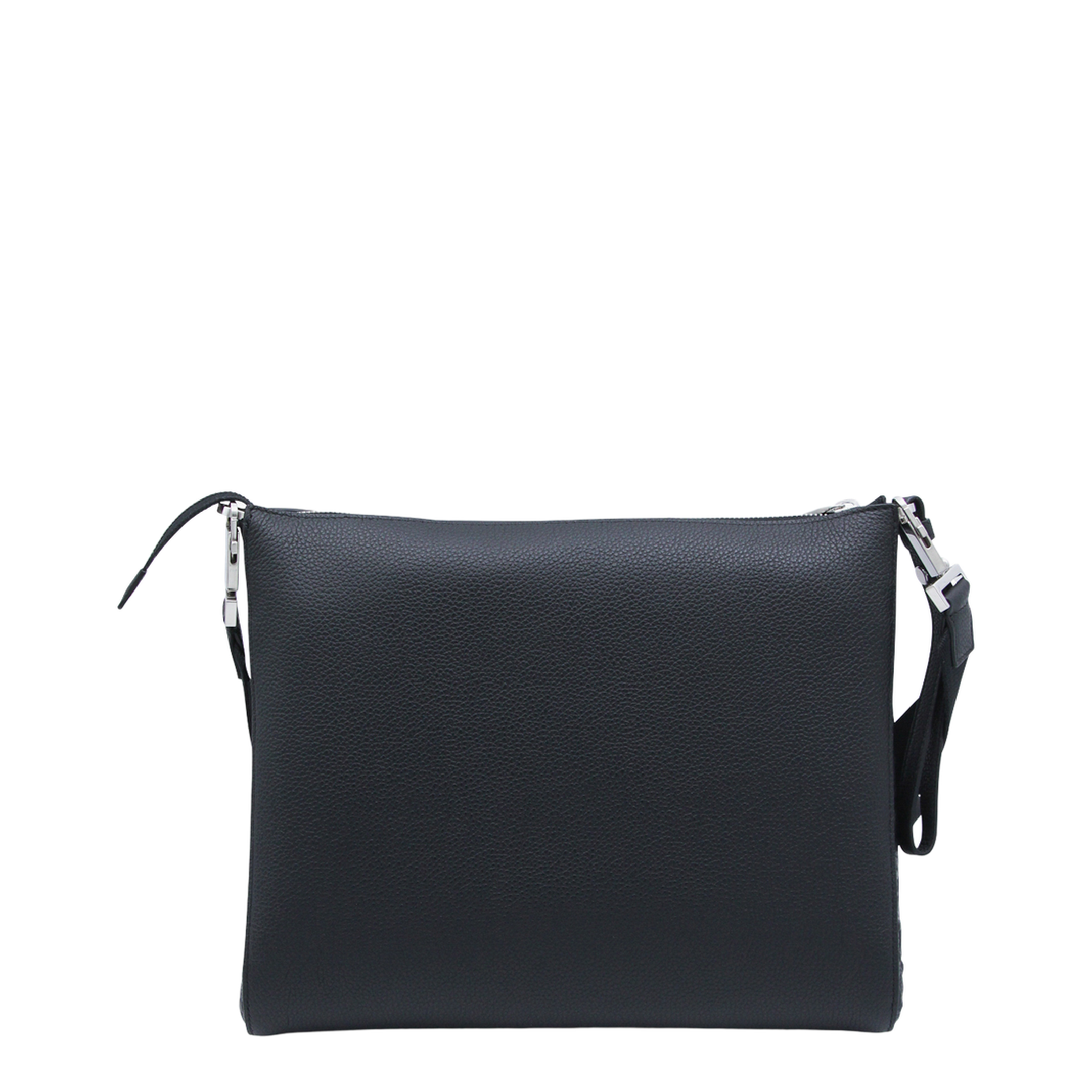 Gancini Messenger Bag In Embossed Leather - Black