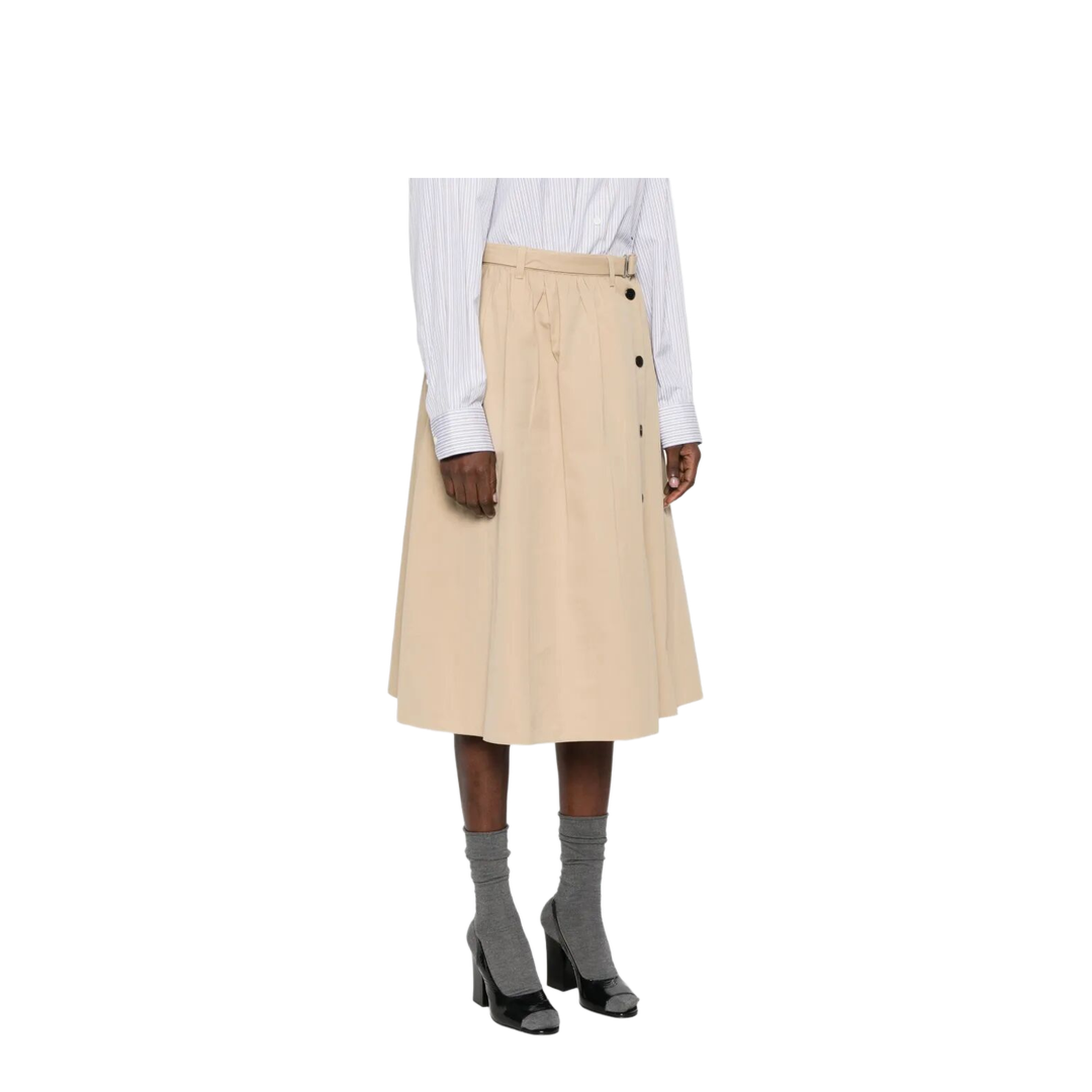 MAYFEYR - Prada - Button-Detail Belted Cotton Midi Skirt - P127IHSOOO17ID