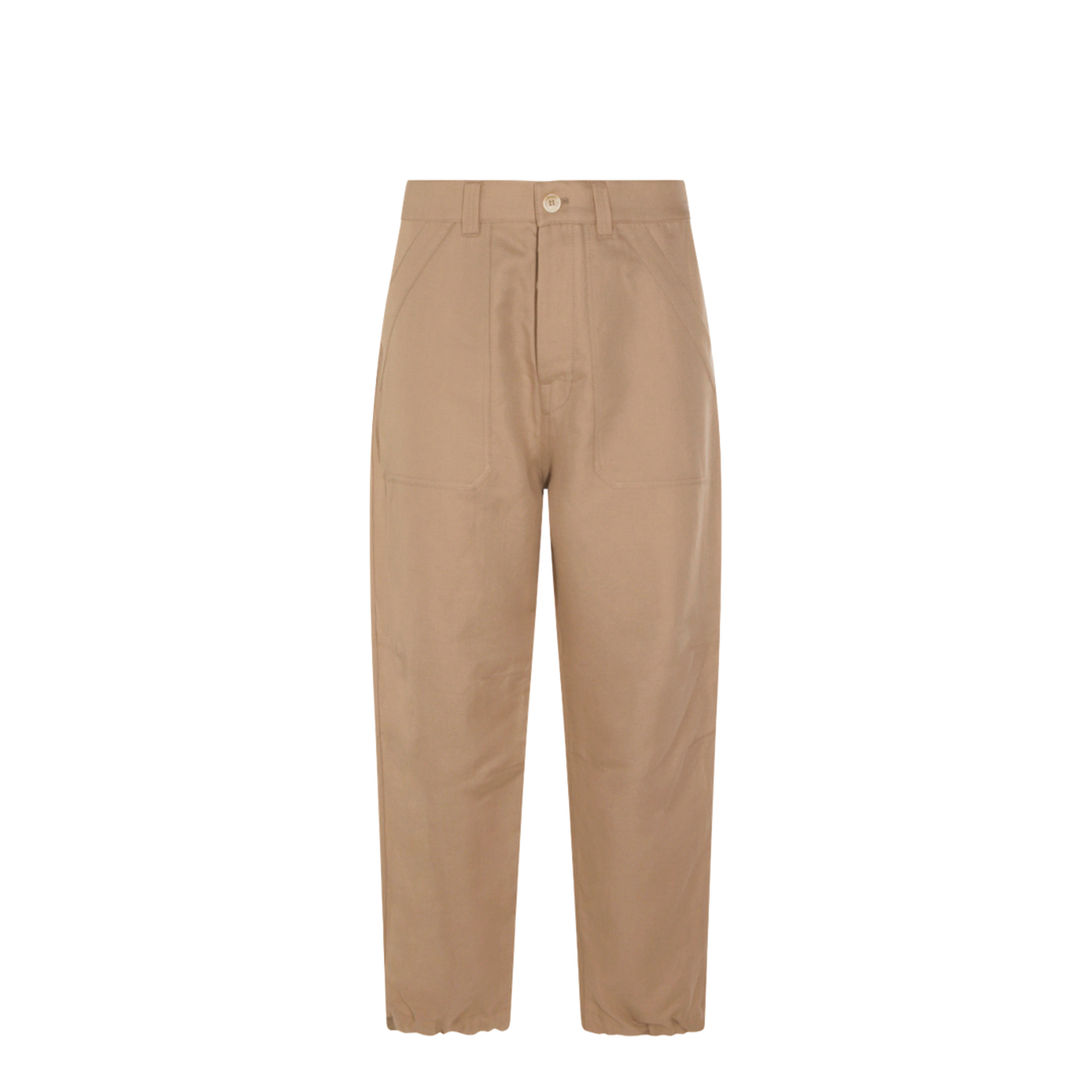 Cotton and linen drill trousers with patch pockets and drawstring