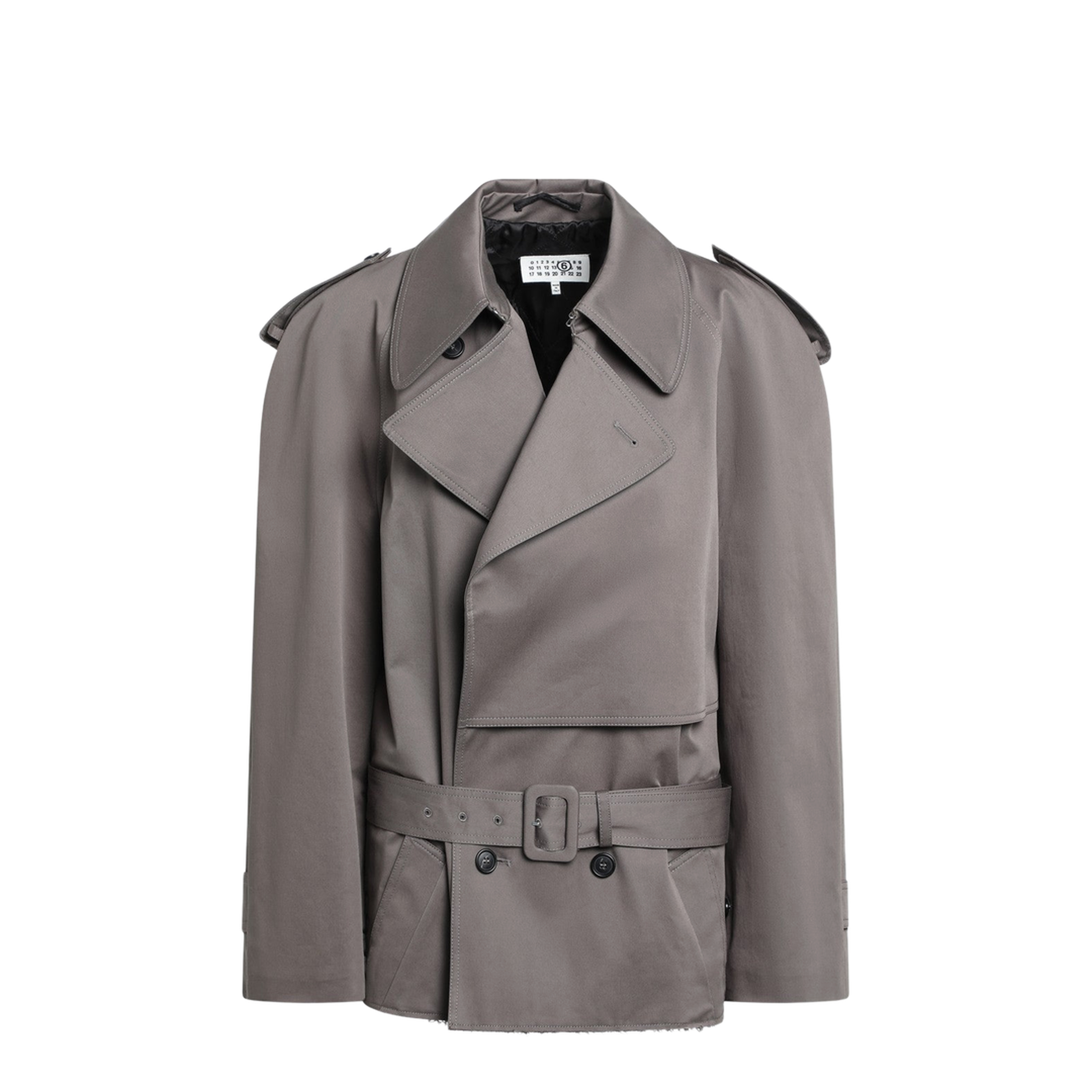 Short Double-Breasted Grey Trench Coat
