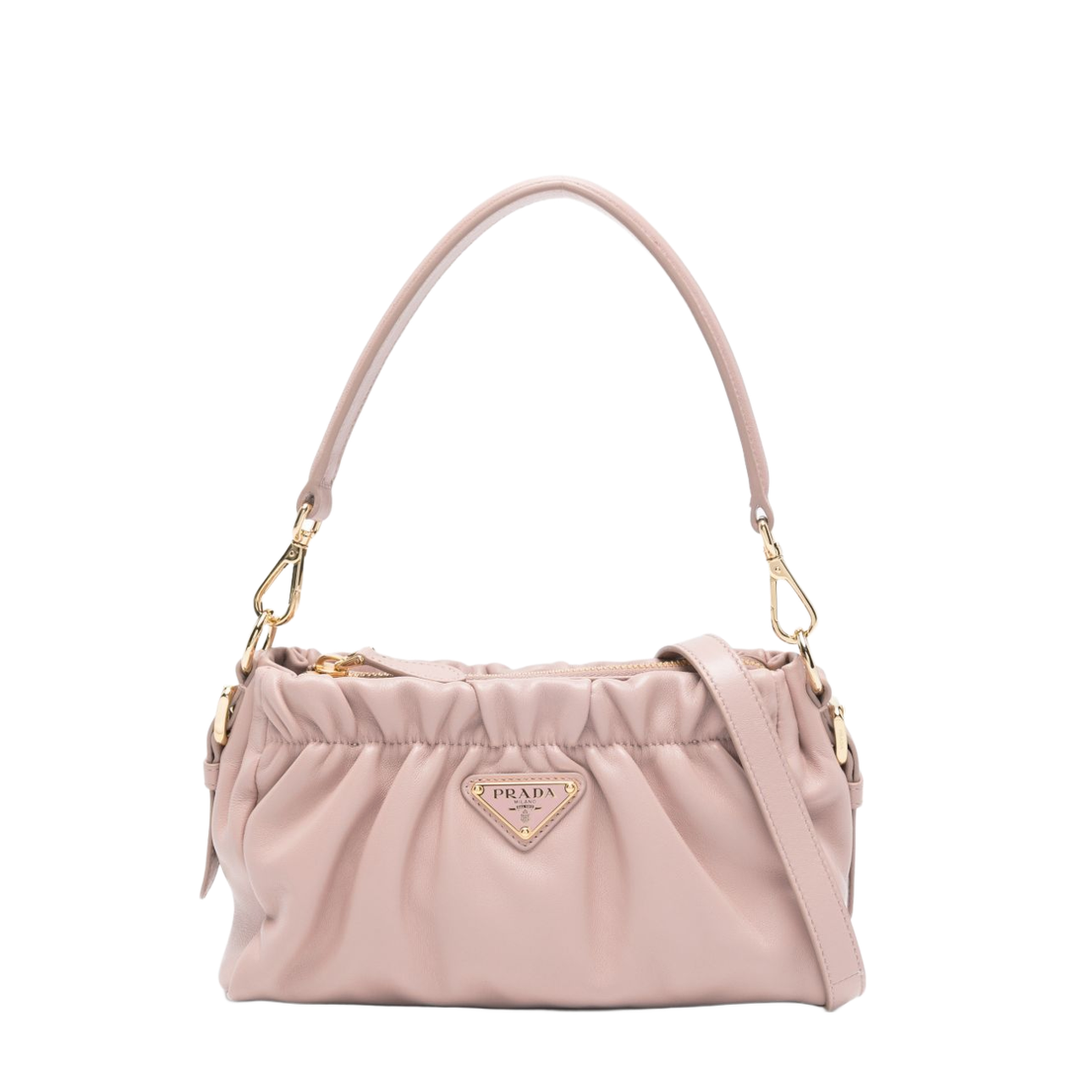 Gathered Nappa Leather Shoulder Bag - Opale