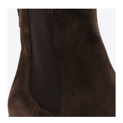 Coffee Brown Elasticated Side Panels Low Stacked Heel Round Toe