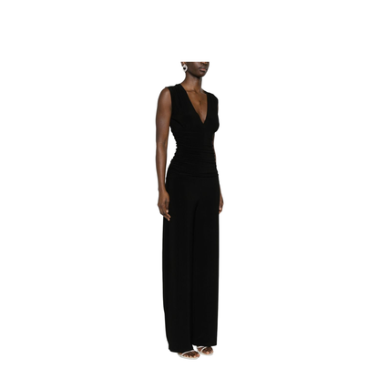 Sleeveless V-Neck Shirred Waist Jumpsuit