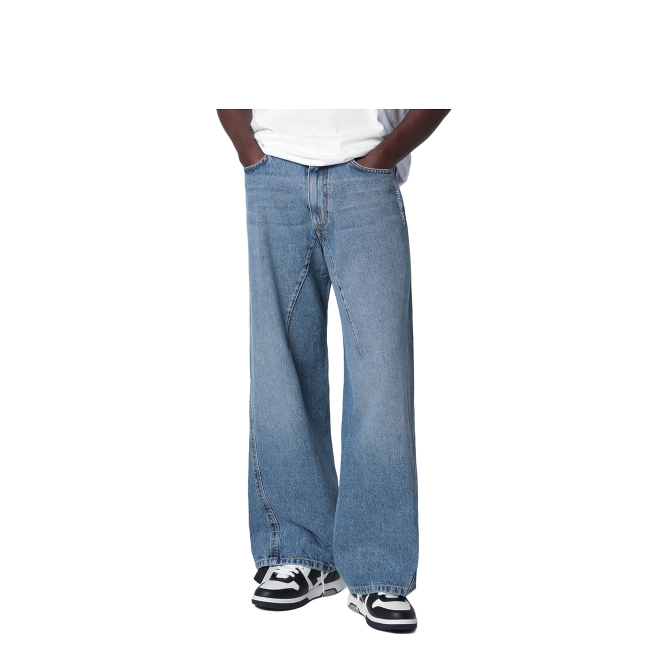 MAYFEYR -  - Wide-Leg Light Blue Jeans With Logo - OMYA197S26DEN0014000