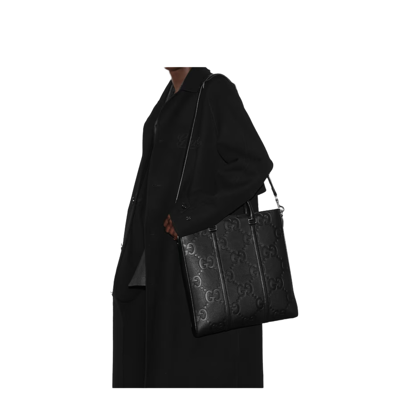 GG Jumbo Medium Leather Duffle Bag - Black