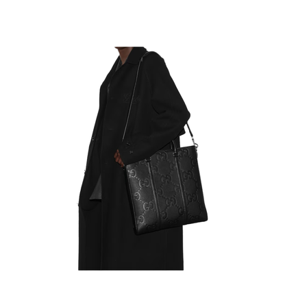 GG Jumbo Medium Leather Duffle Bag - Black