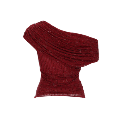 MAYFEYR - Self Portrait - Asymmetrical Top With Rhinestones - RS26002TABUBURGUNDY