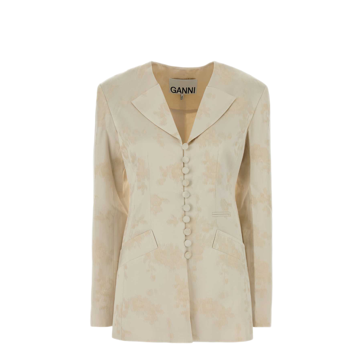 MAYFEYR - Ganni - Sateen Jacquard Long Button Blazer - A1020082135