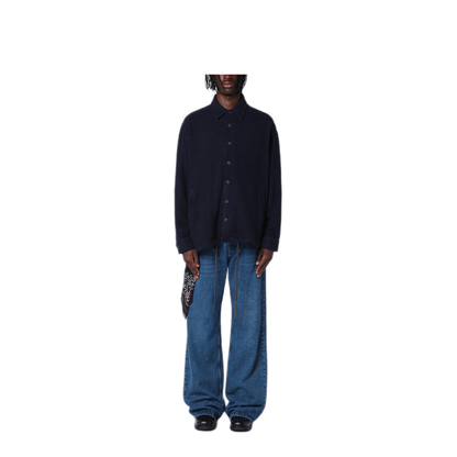 MAYFEYR - Destin - Navy Wool Overshirt With Graphic Print - BOSEBAPOWONA