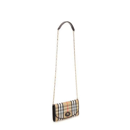 Waxed Canvas Shoulder Bag with Check Motif