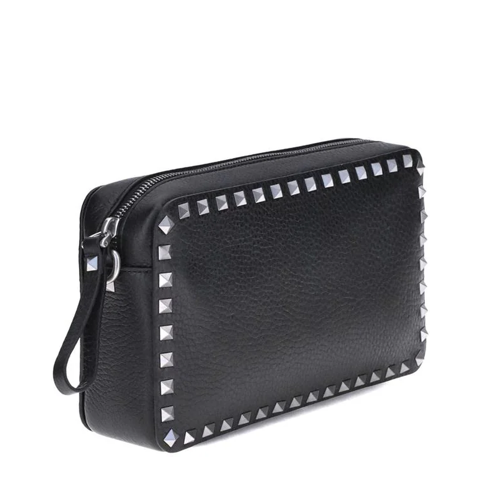 Grained Leather Rockstud Shoulder Bag