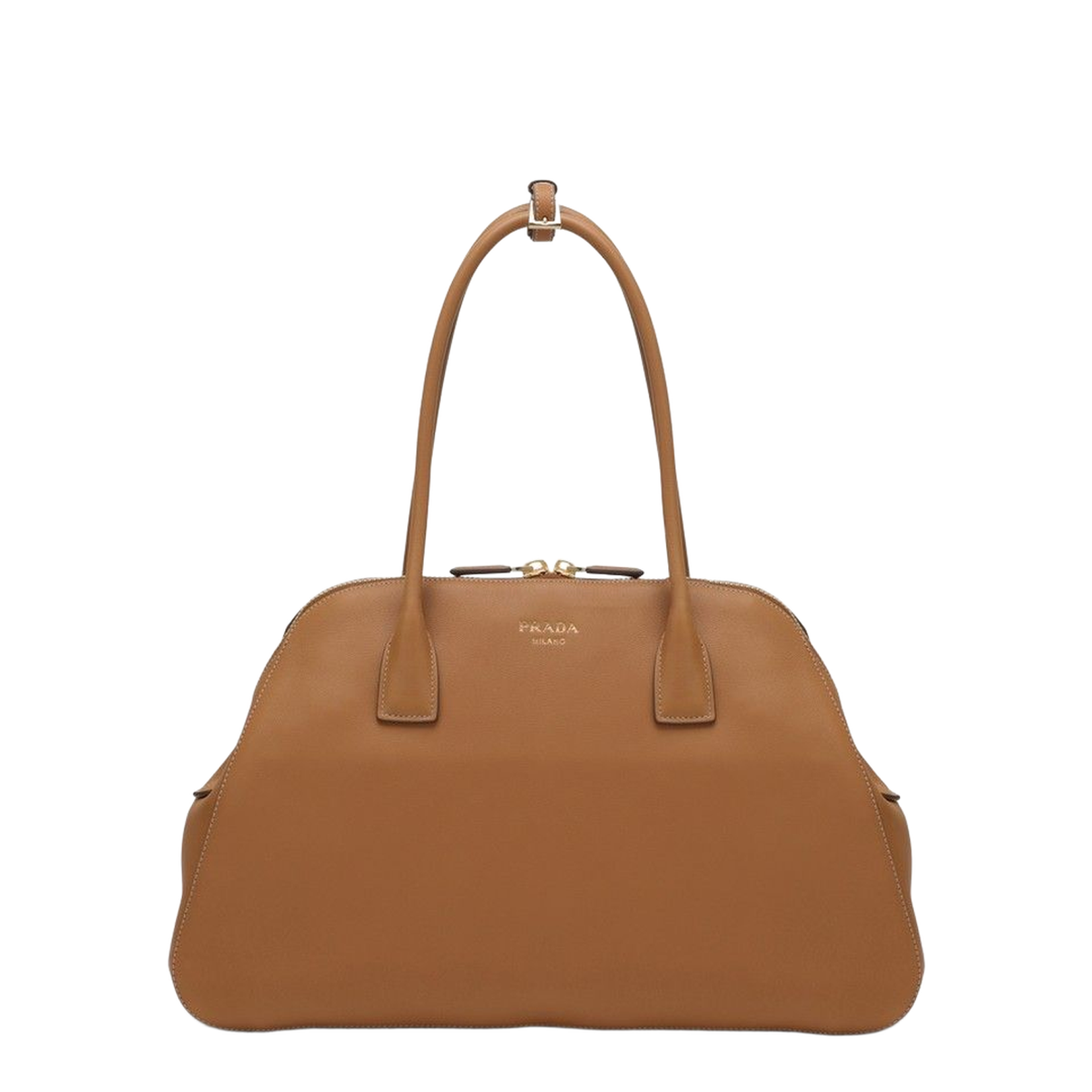 Caramel Medium Leather Tote Bag With Zipper Closure