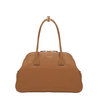 Caramel Medium Leather Tote Bag With Zipper Closure